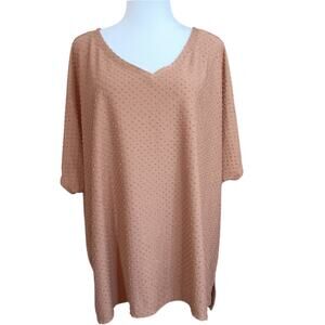 MAURICES 24/7 Flowy Tunic Top 2X V-Neck Textured Soft Nuetral Comfort Work Brown